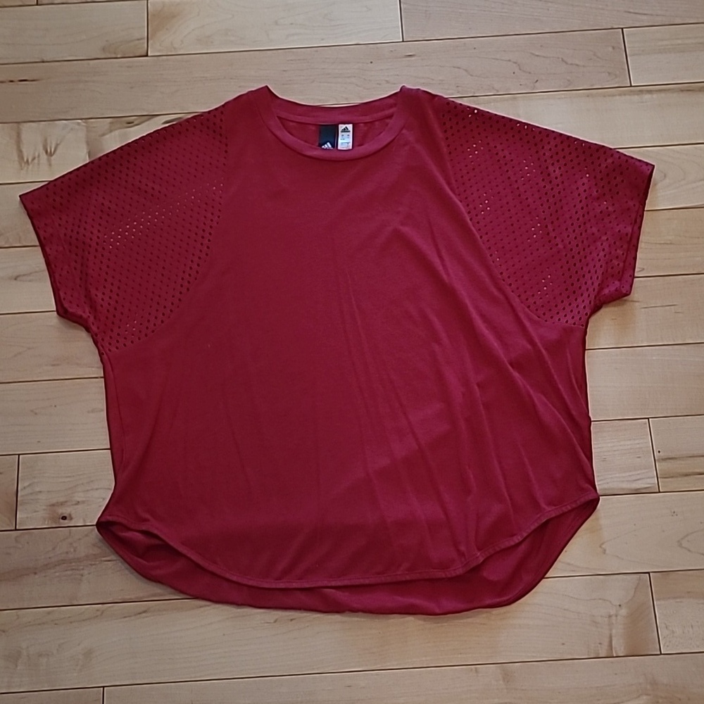 Adidas women's large red t shirt with mesh sleeves